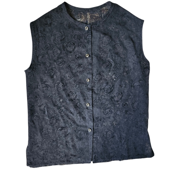 Unknown Tops - Vintage Inspired Black Floral Lace Button Up Vest
